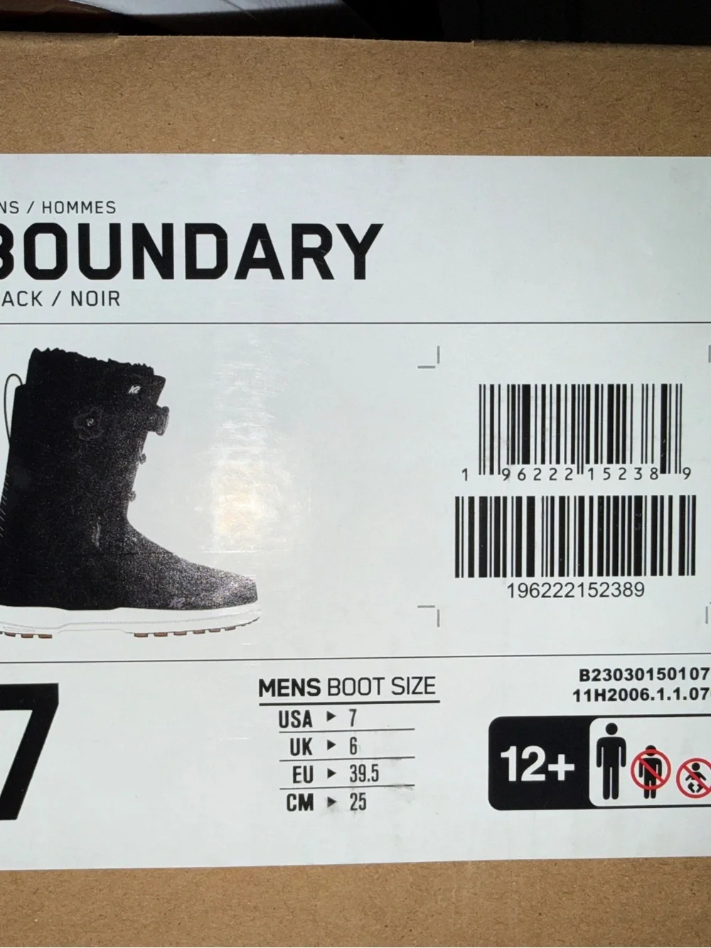 2026 K2 Boundary Men's Snowboard Boots - Size 7 - Black/Noir